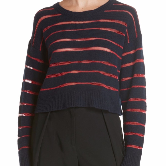 NWT $225 Rag & Bone Penn Sheer Stripe Crop Red / Blue Sweater in size Small! - Picture 2 of 7